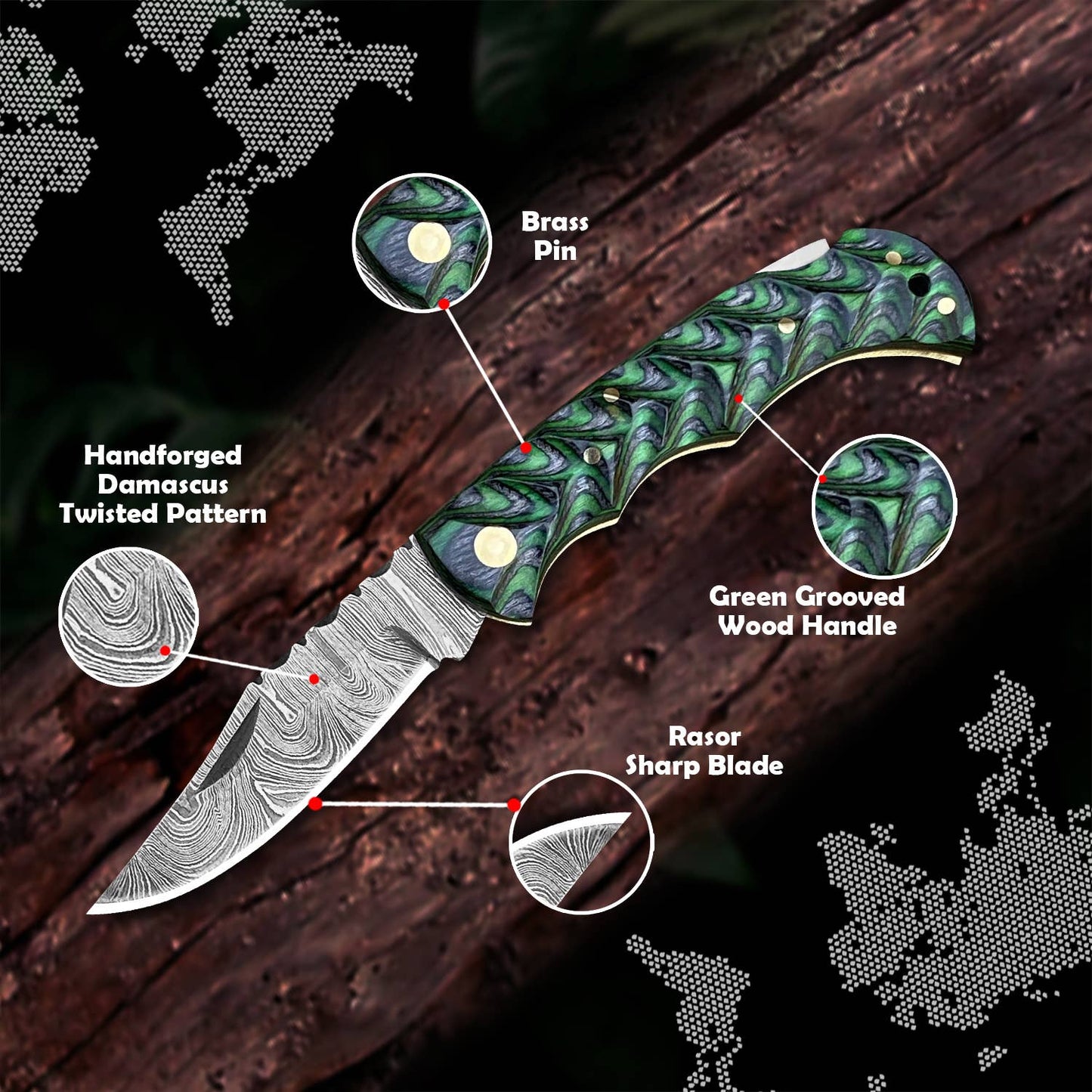 6.5' Handmade damascus folding knife, Pocket Knife