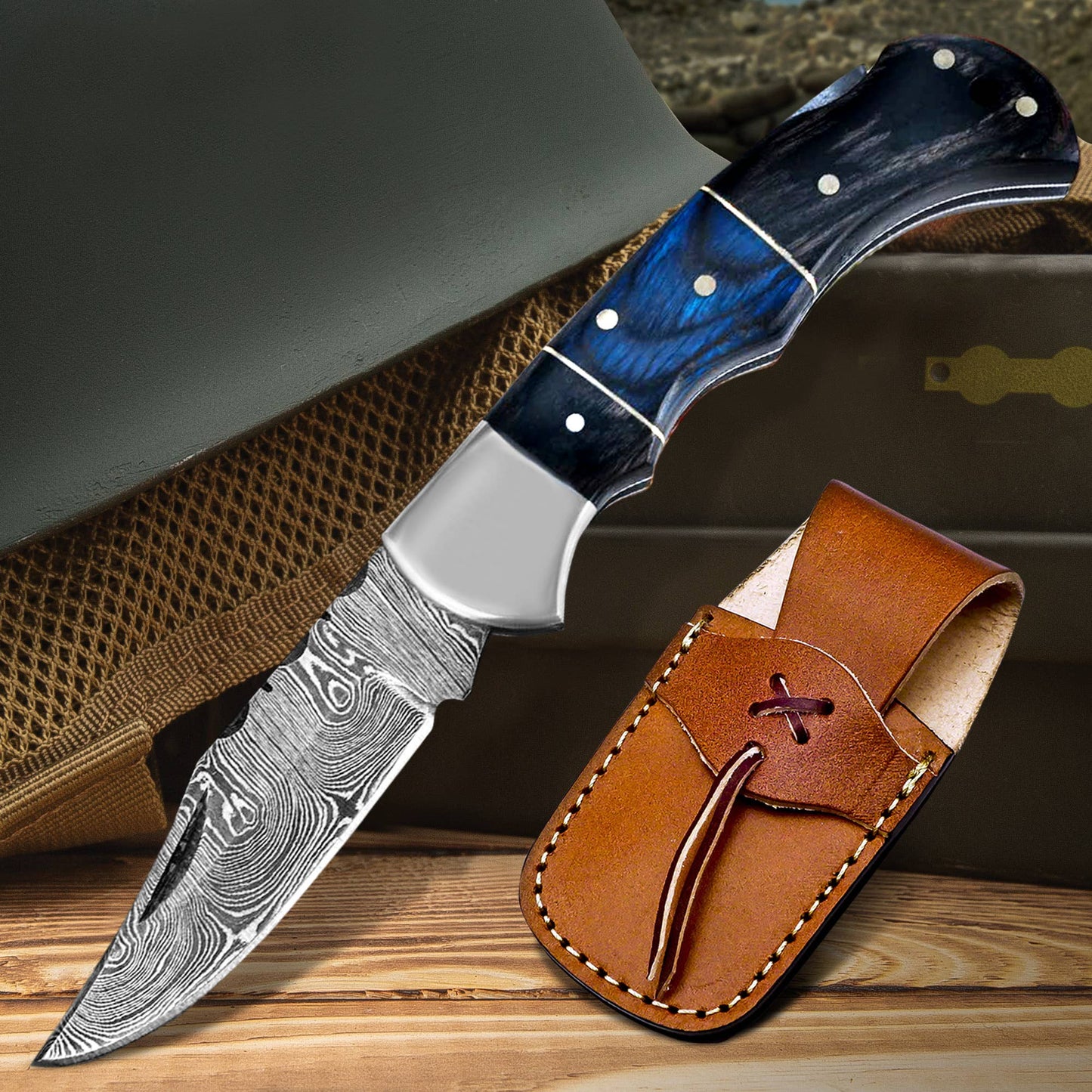 6.5' Handmade damascus folding knife, Pocket Knife