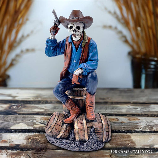 Western Skeleton Gunslinger Statue Figurine, 10" Gothic Cowb - Oak Down Collectibles