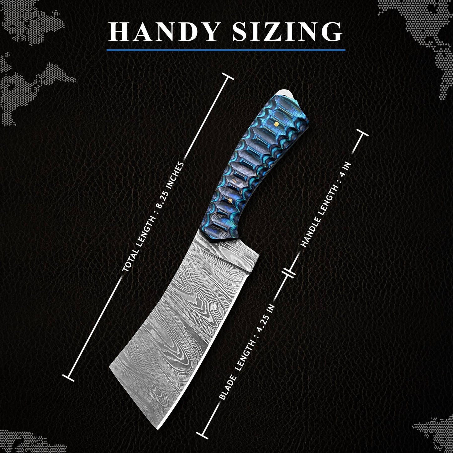 8.25' Handmade damascus Cleaver knife with leather sheath