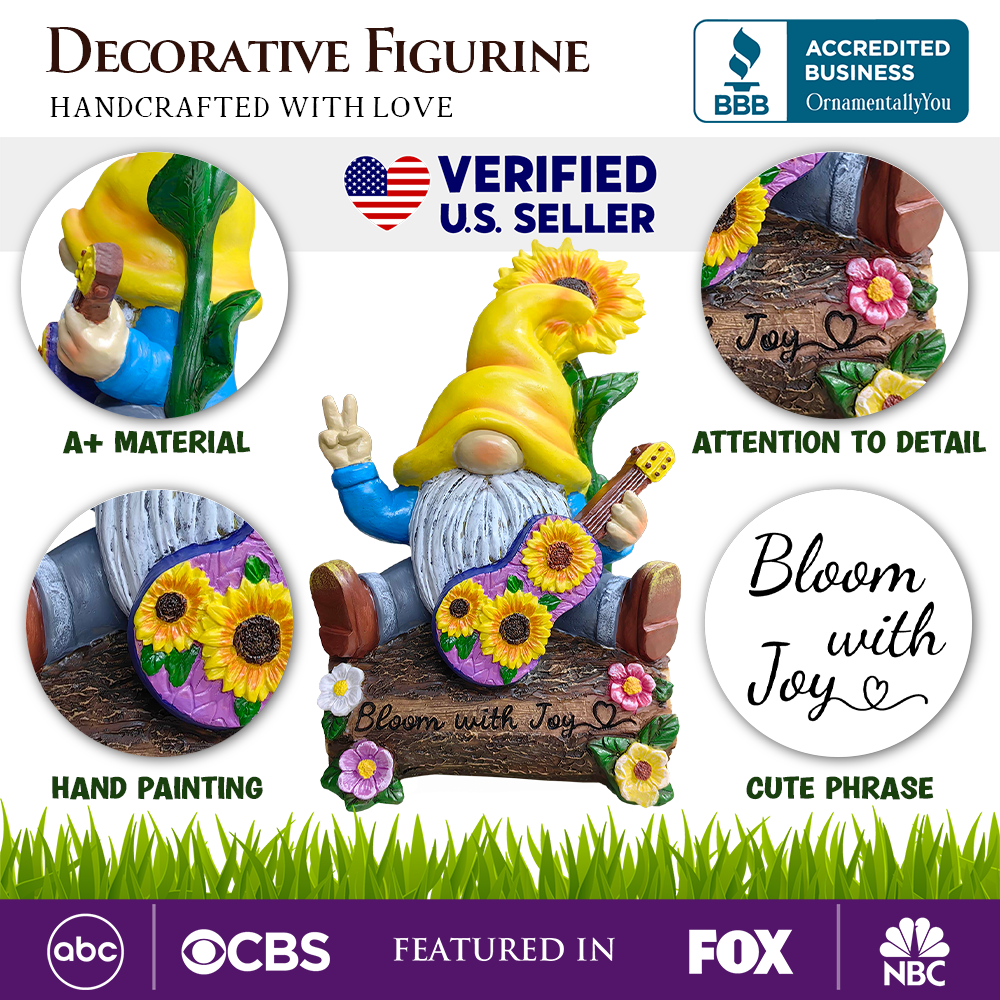 Bloom with Joy Sunflower Gnome 10" Garden Statue Figurine - Oak Down Collectibles