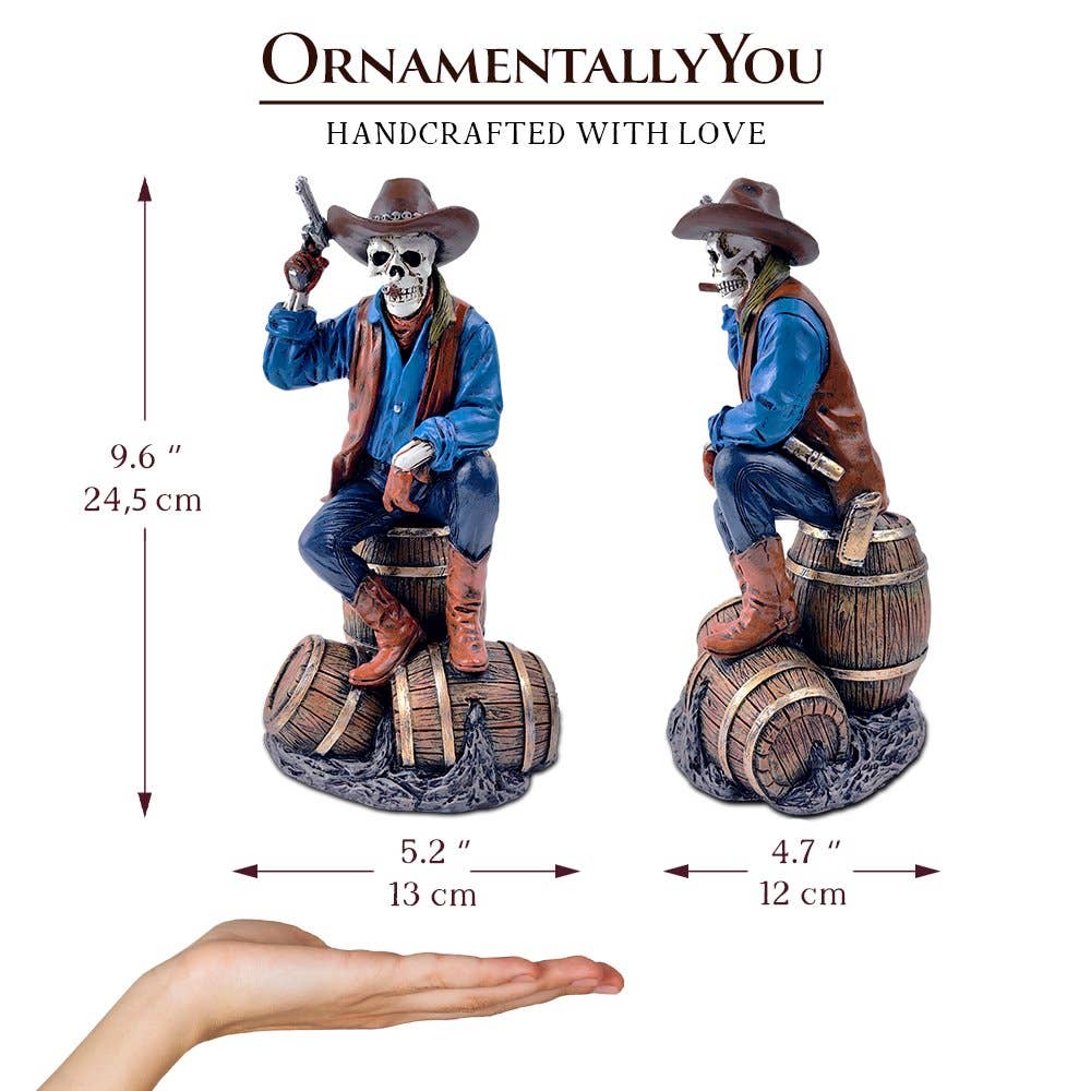 Western Skeleton Gunslinger Statue Figurine, 10" Gothic Cowb - Oak Down Collectibles