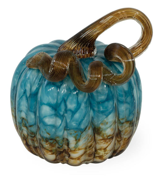 4.5" Dia Copper Canyon Pumpkin Blue & Copper Glass Fall
