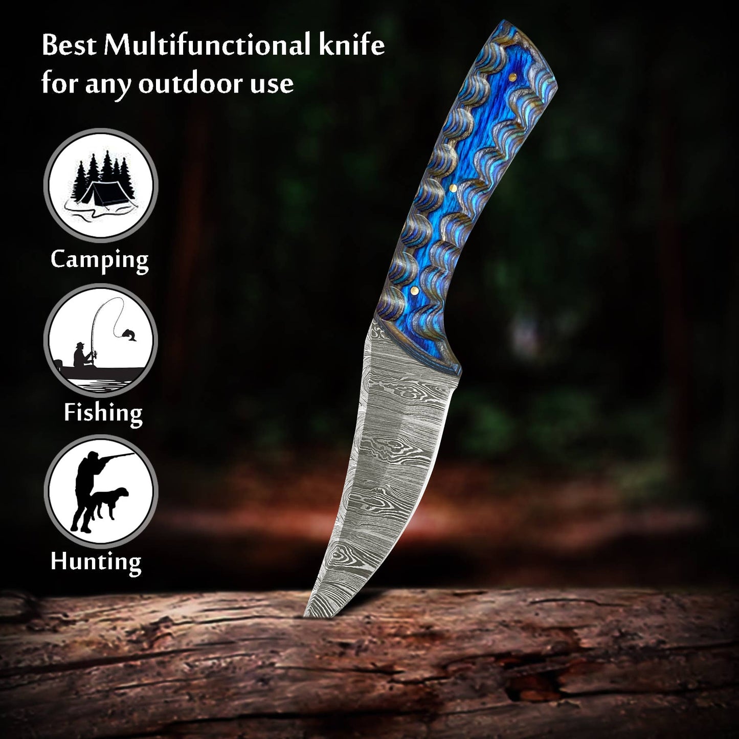 8' Handmade damascus steel knife with leather sheath