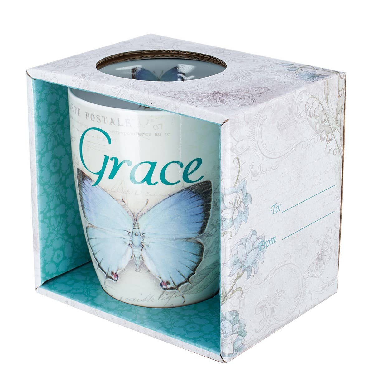 Mug Teal Butterfly Grace Eph. 2:8 - Oak Down Collectibles