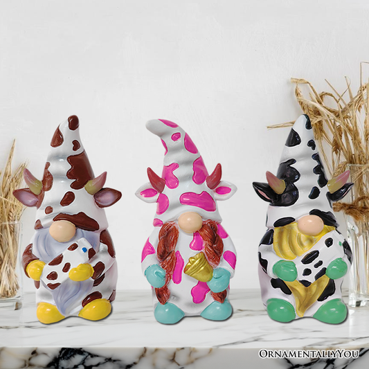 Endearing Cow Gnome Trio Mini Statue Set of Three - Oak Down Collectibles