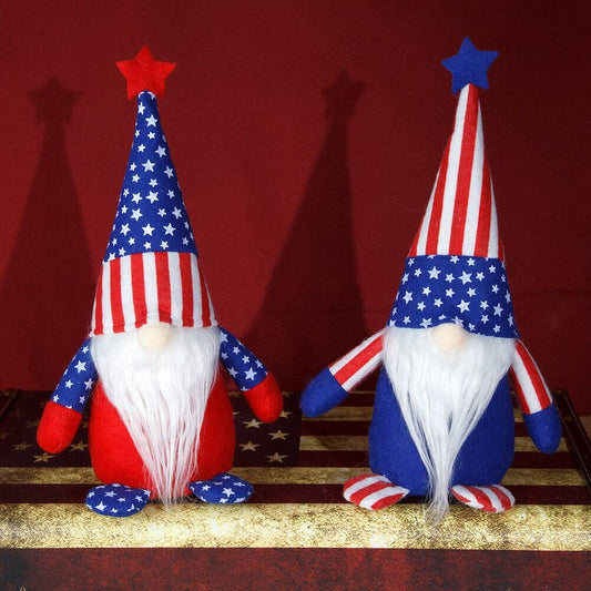 American Flag Colored Plush Gnome, Patriotic Home Decor - Oak Down Collectibles