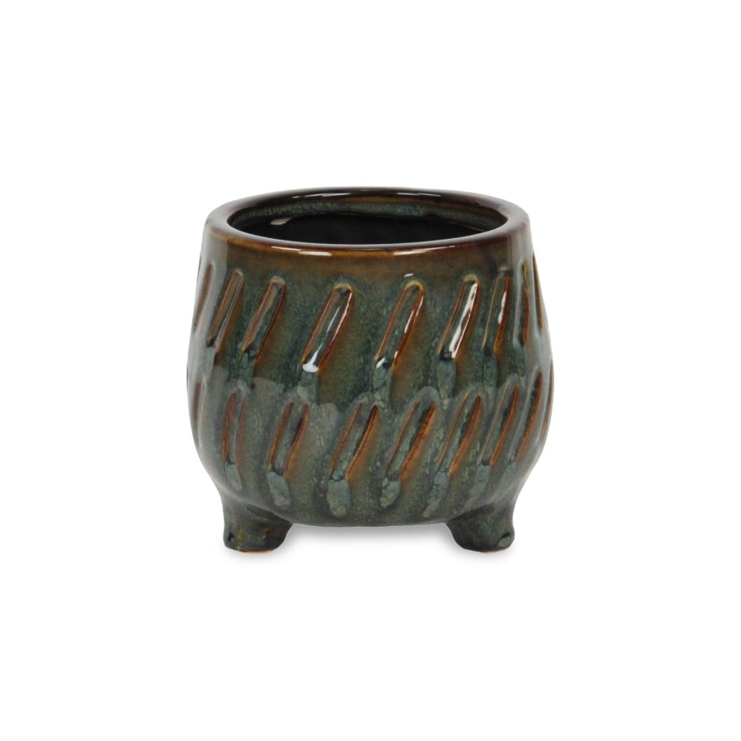 Astrona Round Diagonal Patterned Ceramic Pot - Dark Copper