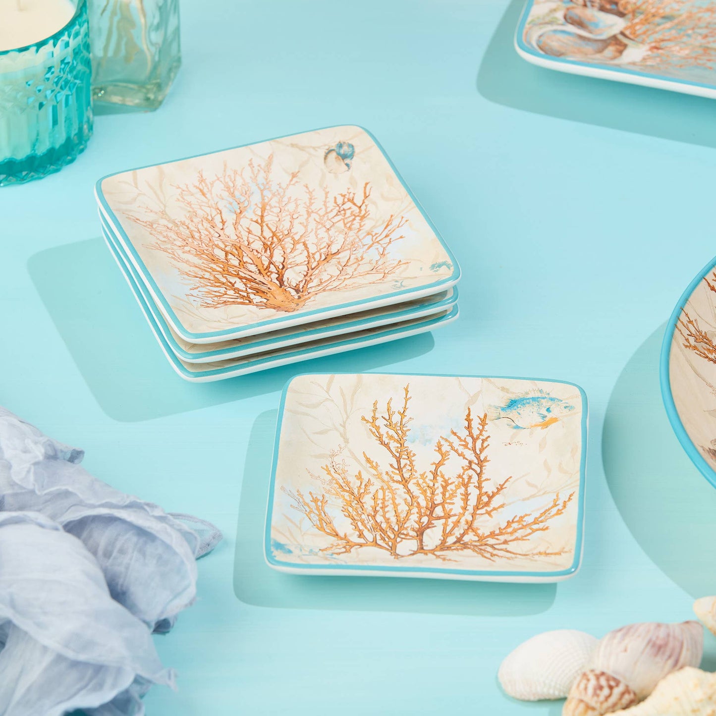 Escape to the Sea Canape Plates, 6" 4 asst. - Oak Down Collectibles
