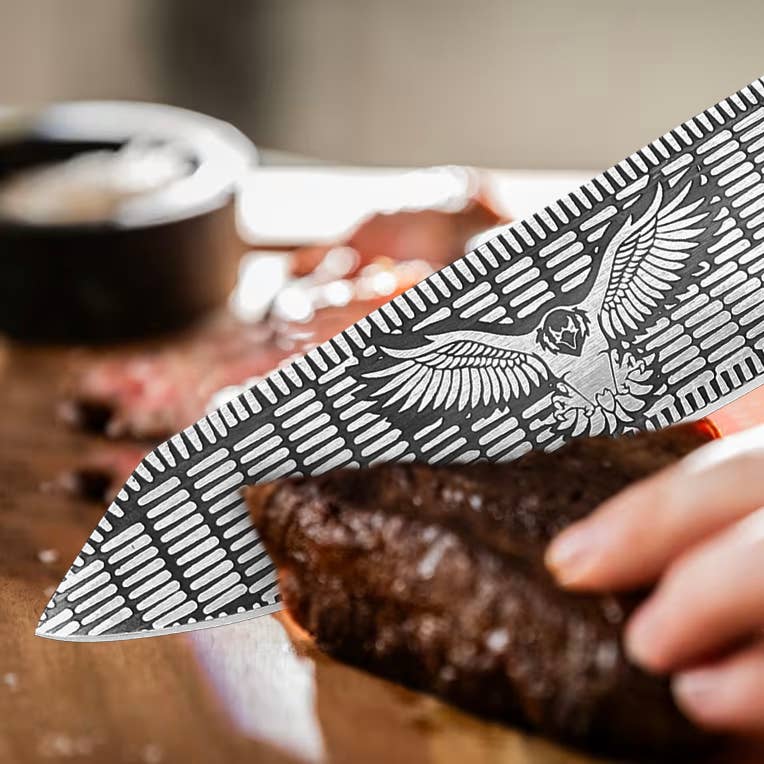 Stainless steel chef knife Eagle style with leather sheath
