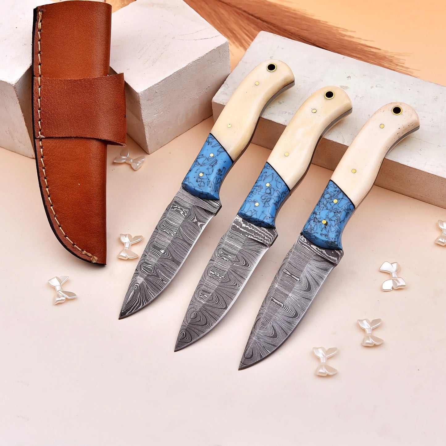 8' Handmade damascus steel knife with leather sheath