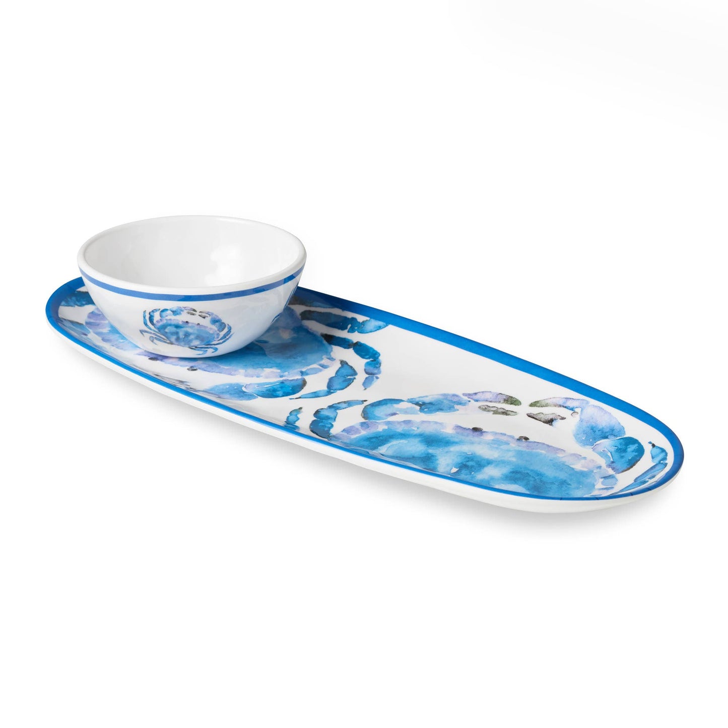 Beach House Crab Oval Tray 15in x 6in with Dip Bowl 4.75in