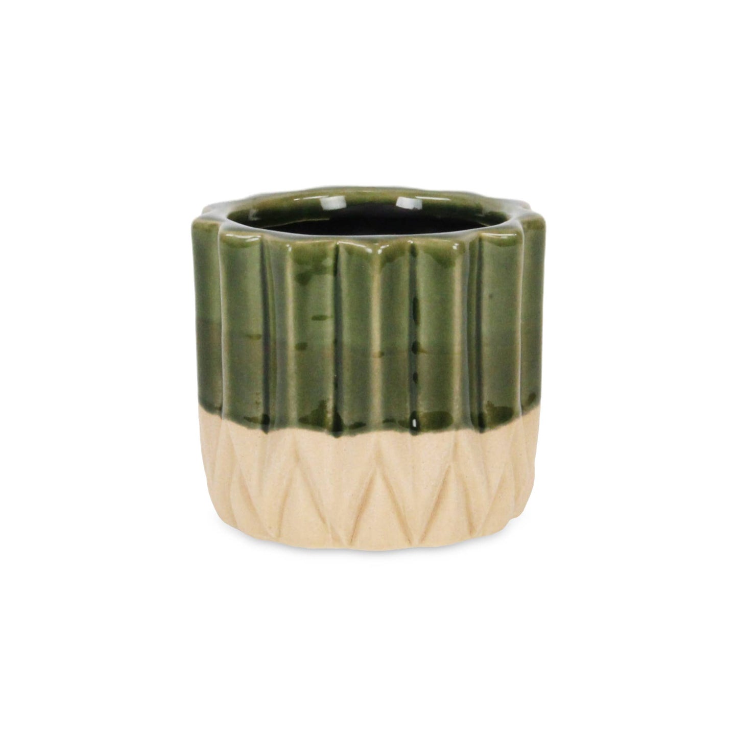 Cadeon Blossom Round Ceramic Pot - Dark Green