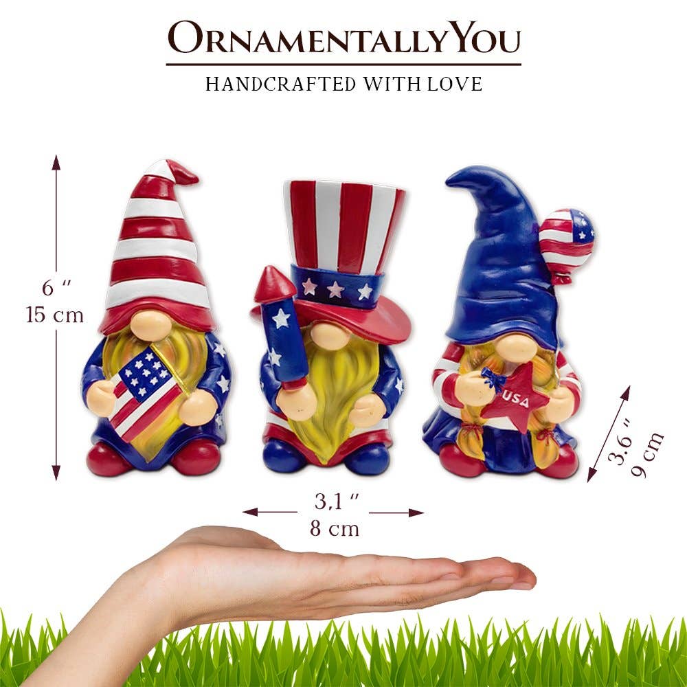 Patriotic Gnome Trio Figurines, Set of Three Garden Statue - Oak Down Collectibles