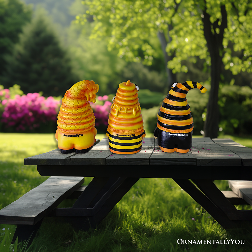 Buzzy Trio Set of Three Bumble Bee Gnome Figurines - Oak Down Collectibles