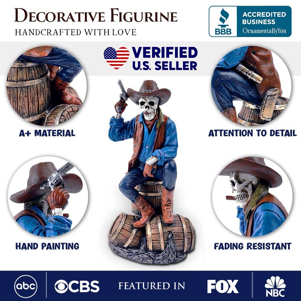 Western Skeleton Gunslinger Statue Figurine, 10" Gothic Cowb - Oak Down Collectibles