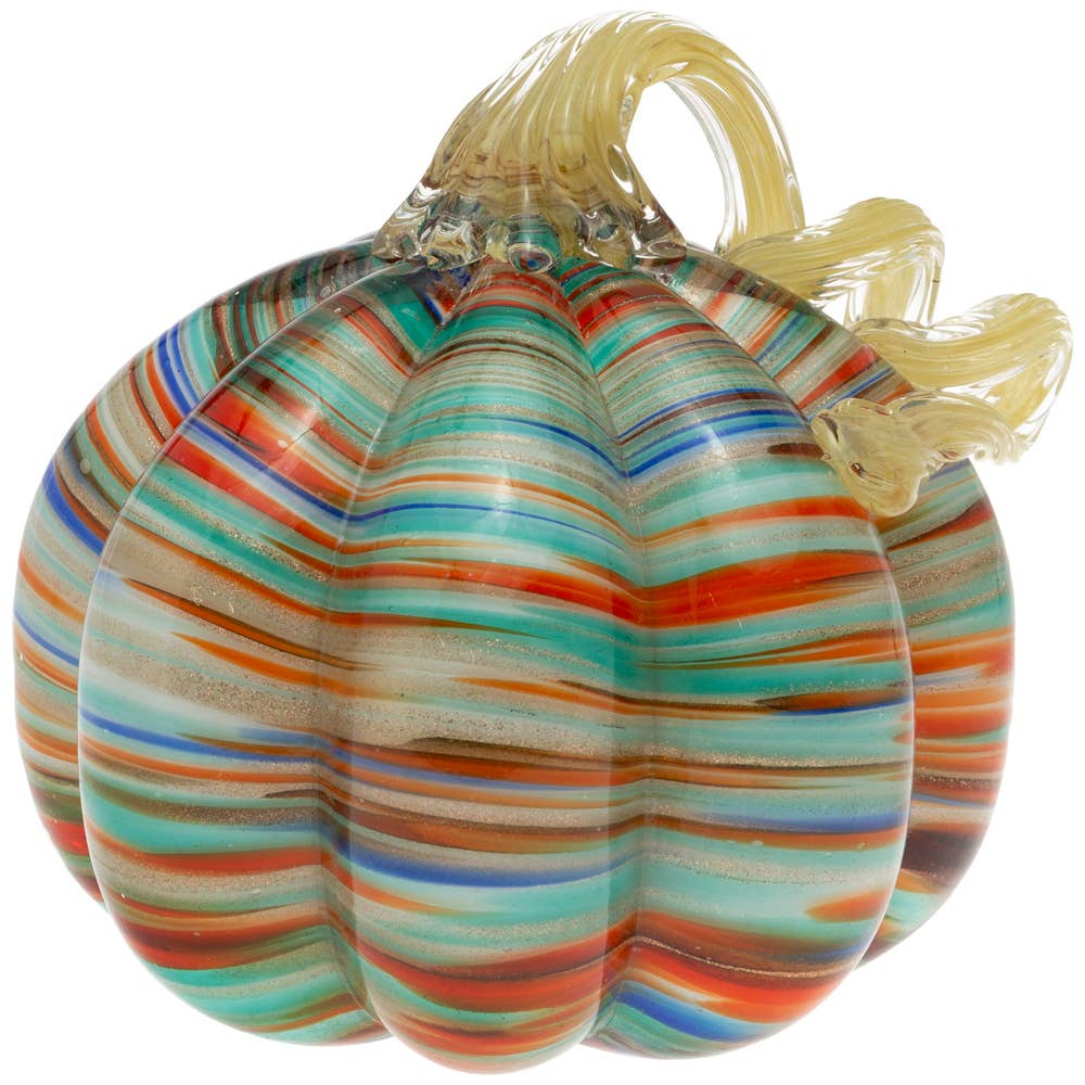 6" Dia Sunset Stripe Glass Pumpkin Fall