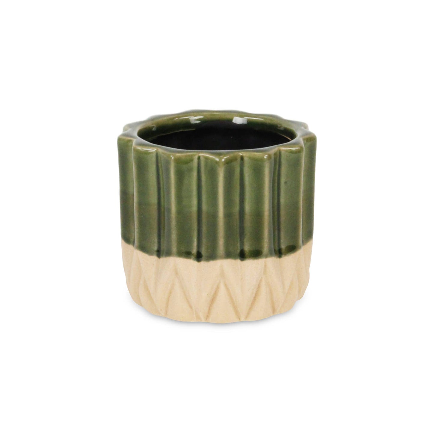 Cadeon Blossom Round Ceramic Pot - Dark Green
