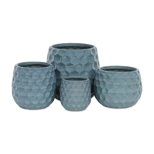 Blue Hexagon Patterned Ceramic Planter