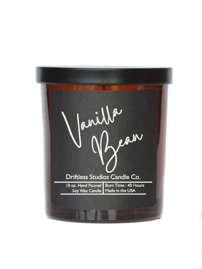 Vanilla Bean Soy Candle - 10 oz. Jar With Lid Black Label - Oak Down Collectibles