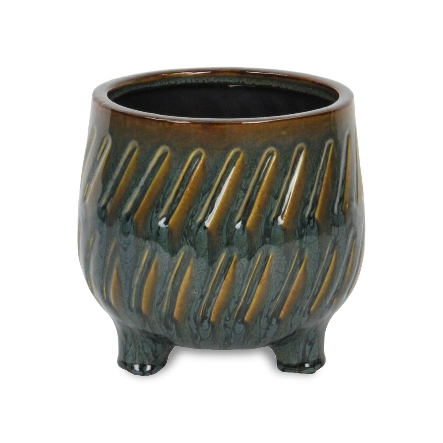 Astrona Round Diagonal Patterned Ceramic Pot - Dark Copper