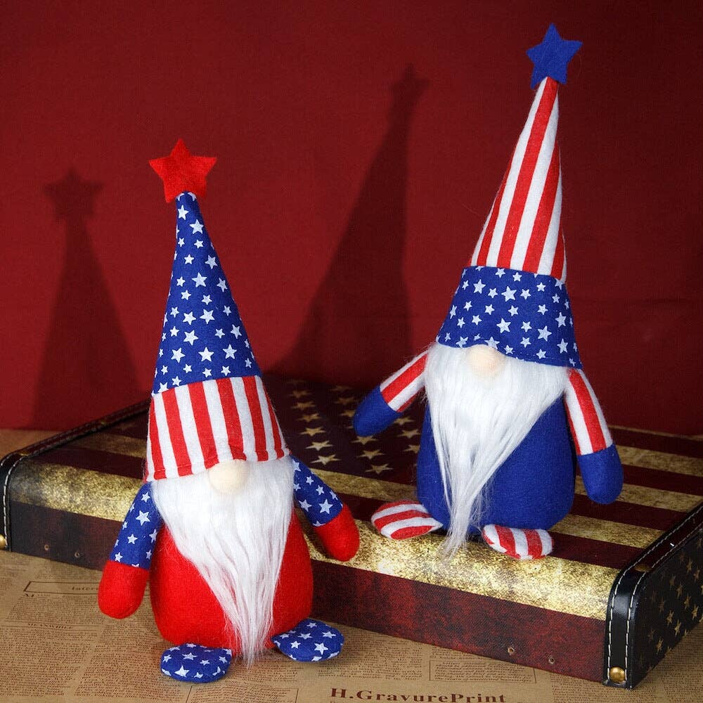American Flag Colored Plush Gnome, Patriotic Home Decor - Oak Down Collectibles