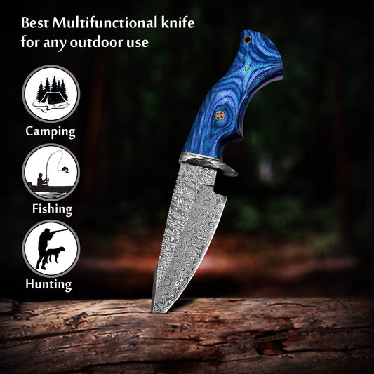 10' Handmade damascus steel knife with leather sheath
