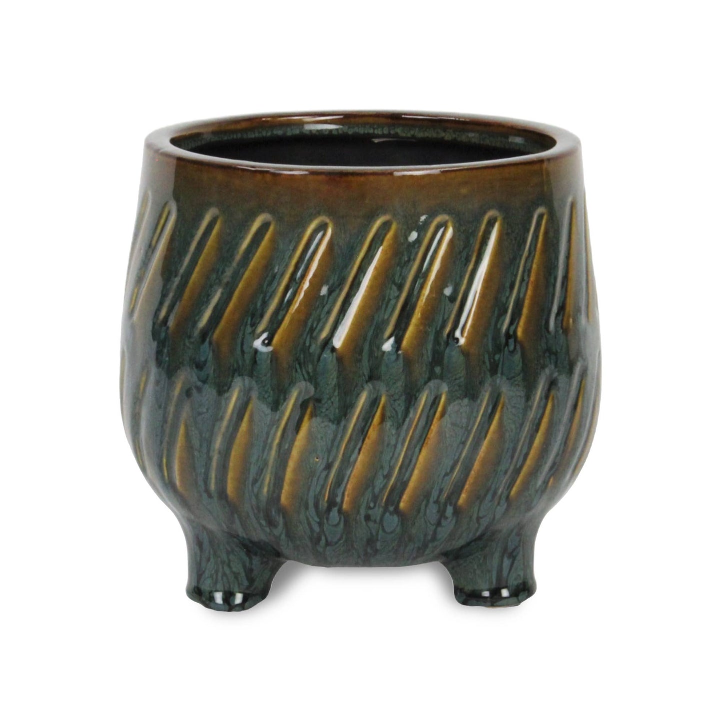Astrona Round Diagonal Patterned Ceramic Pot - Dark Copper