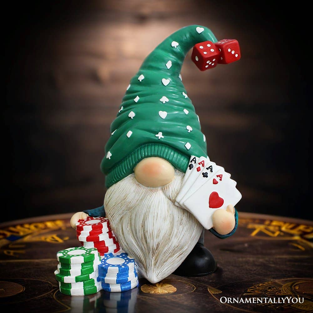 Casino Poker Gnome Figurine, 8" Room Table Decor Statue - Oak Down Collectibles