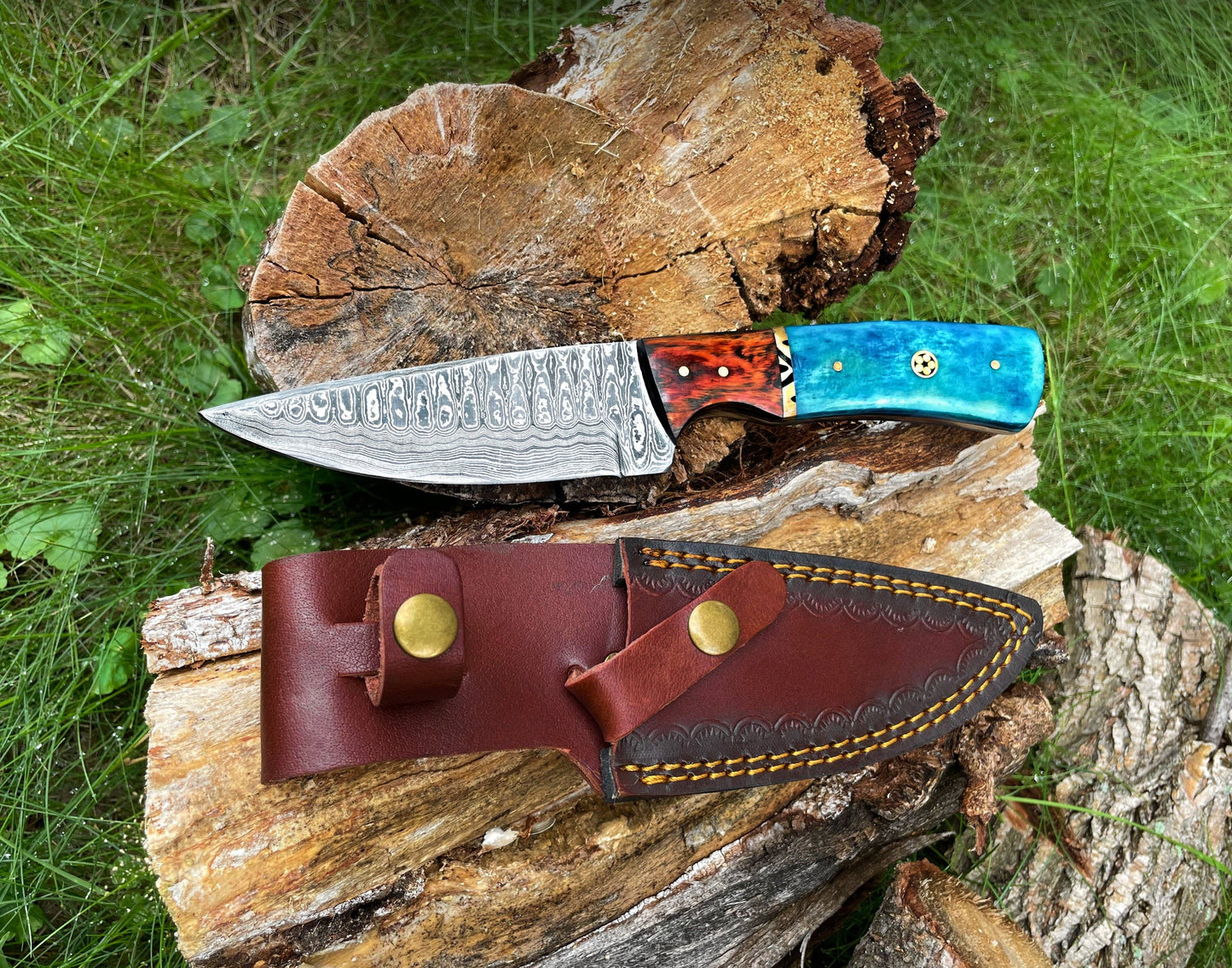 Hand forged knife, Damascus knife, Drop- Style blade, Black