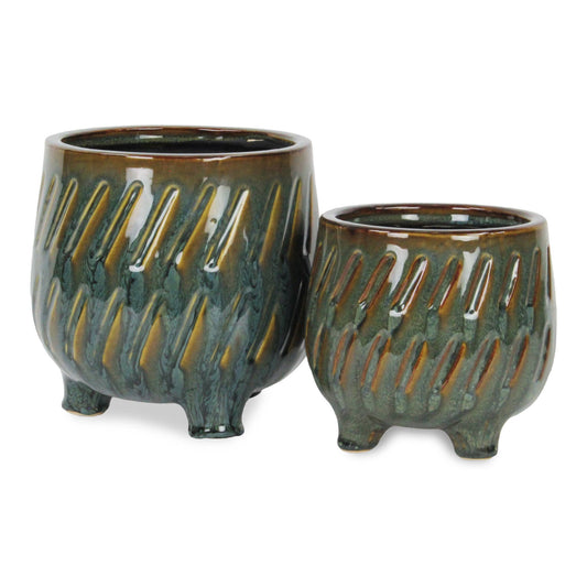 Astrona Round Diagonal Patterned Ceramic Pot - Dark Copper