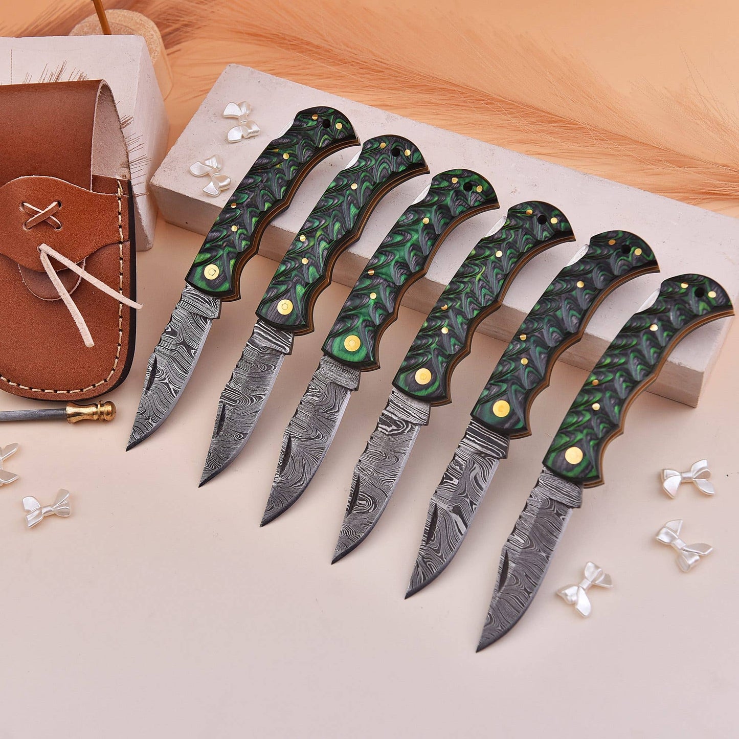 6.5' Handmade damascus folding knife, Pocket Knife