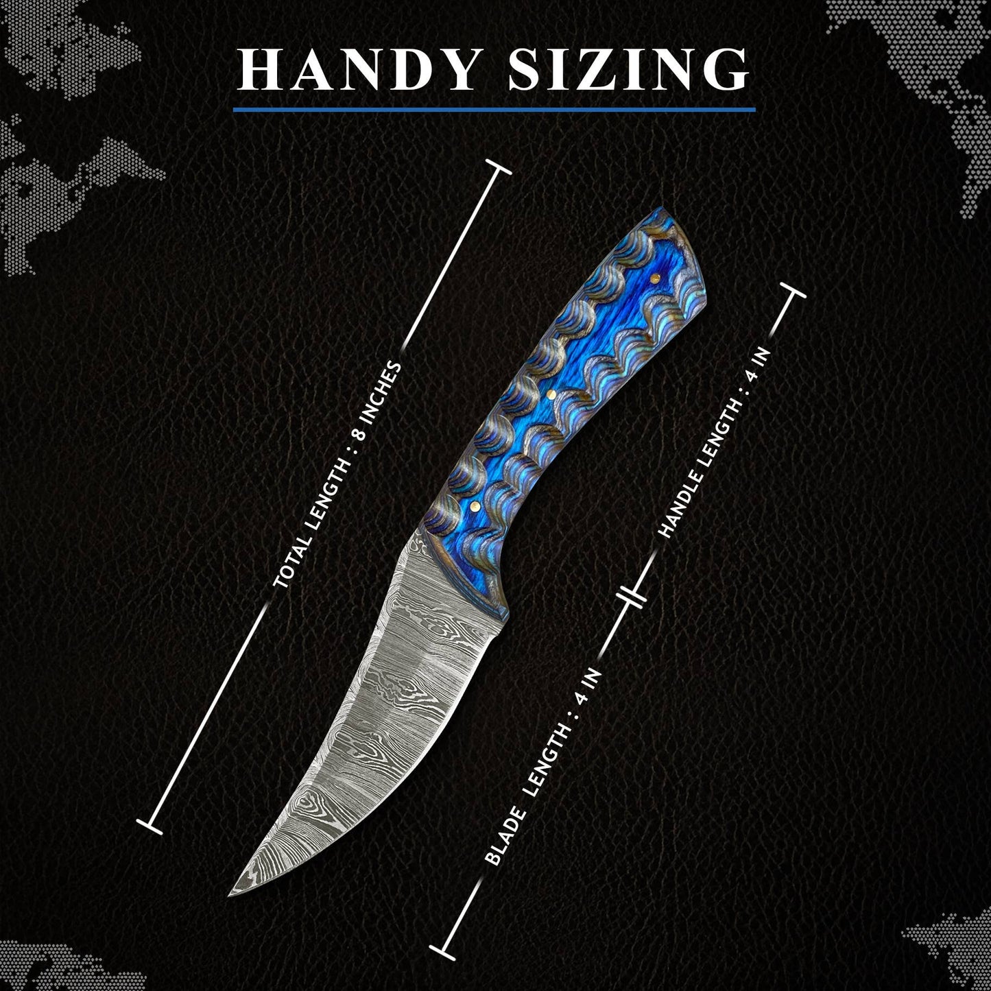 8' Handmade damascus steel knife with leather sheath
