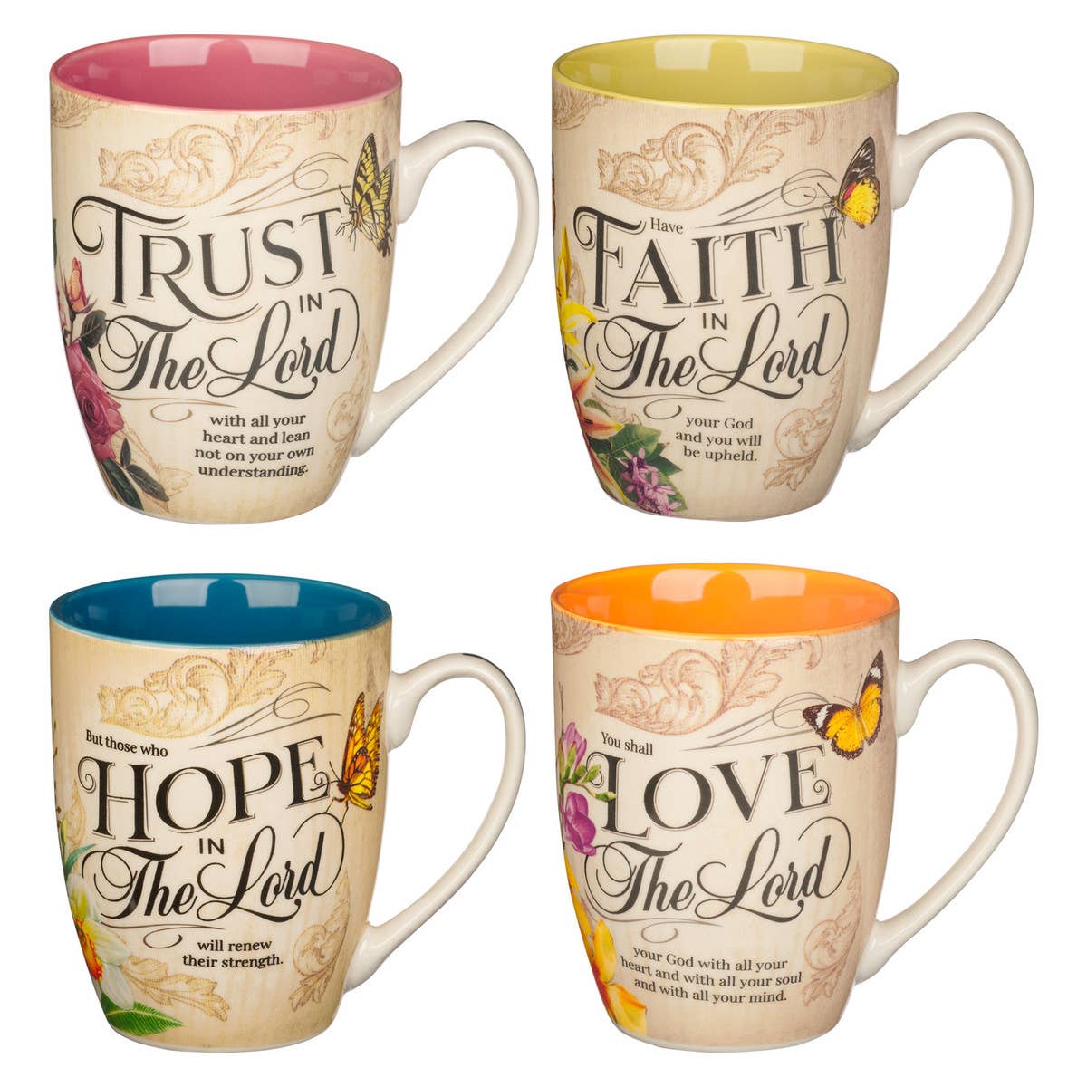 Mug Set 4pc Hope, Trust, Faith, Love Floral - Oak Down Collectibles