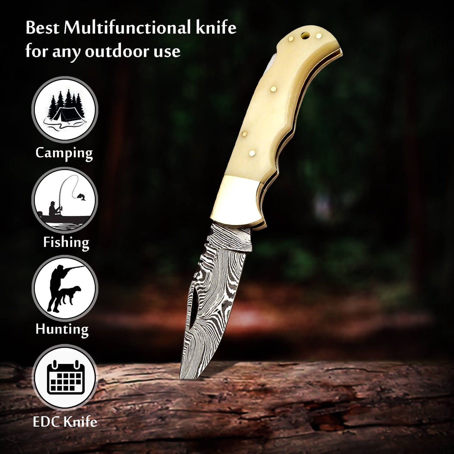 6.5' Handmade damascus folding knife, Pocket Knife