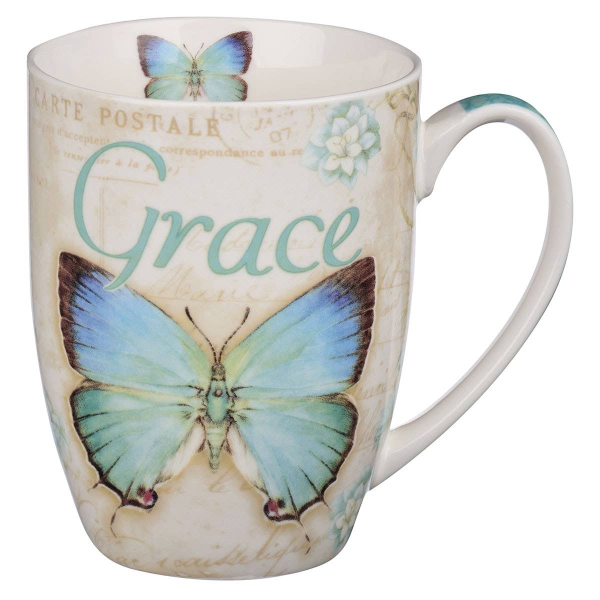 Mug Teal Butterfly Grace Eph. 2:8 - Oak Down Collectibles