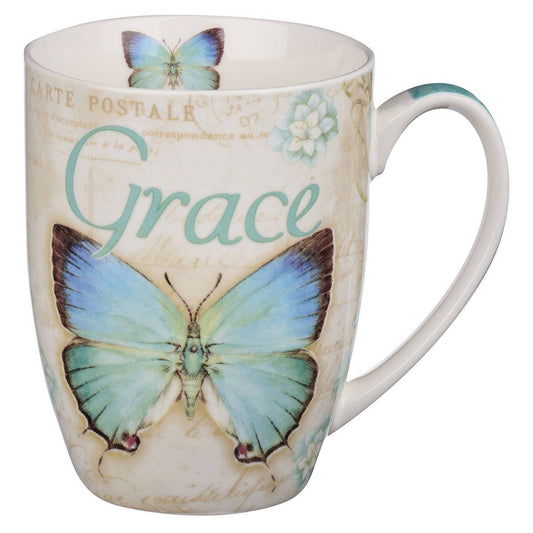 Mug Teal Butterfly Grace Eph. 2:8 - Oak Down Collectibles