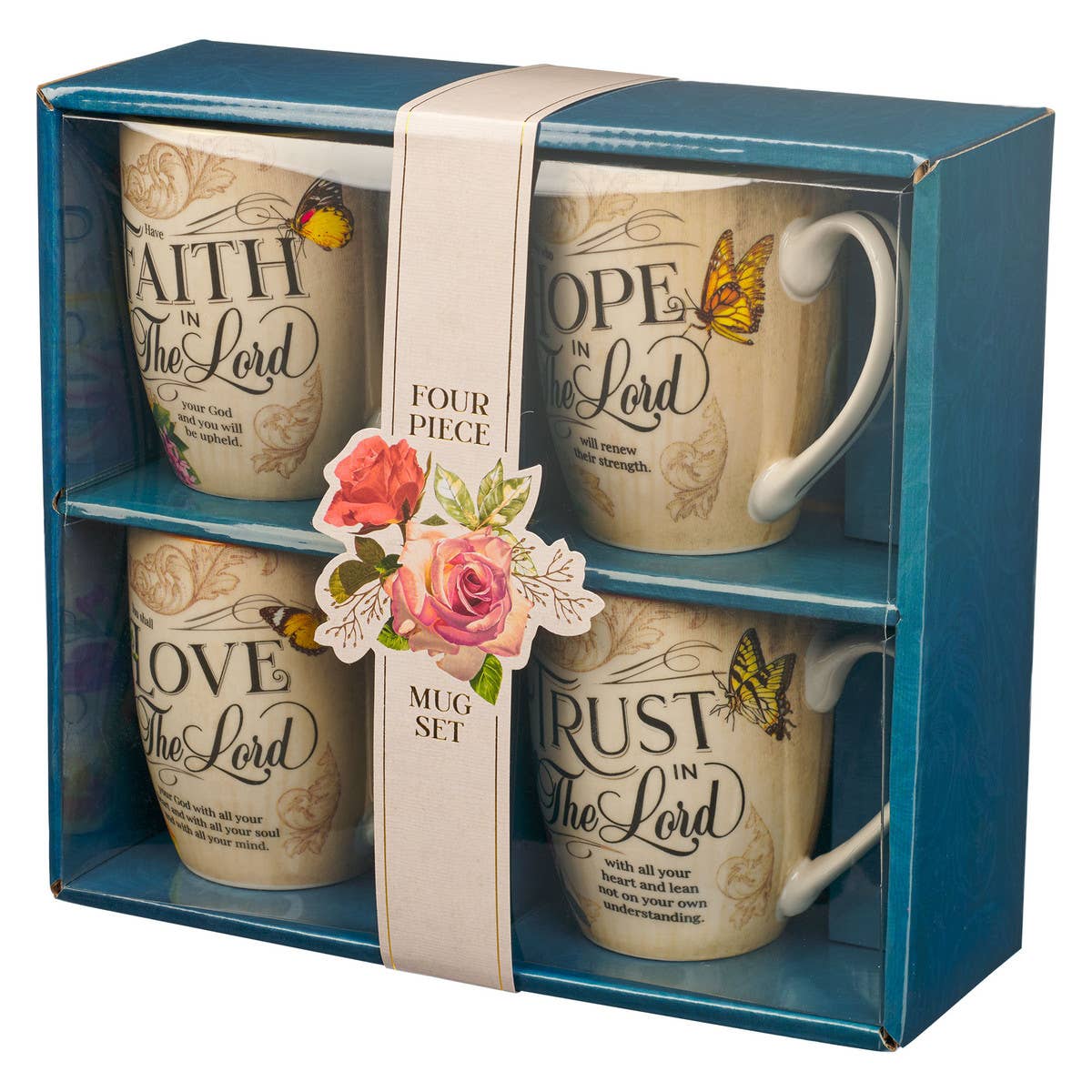 Mug Set 4pc Hope, Trust, Faith, Love Floral - Oak Down Collectibles